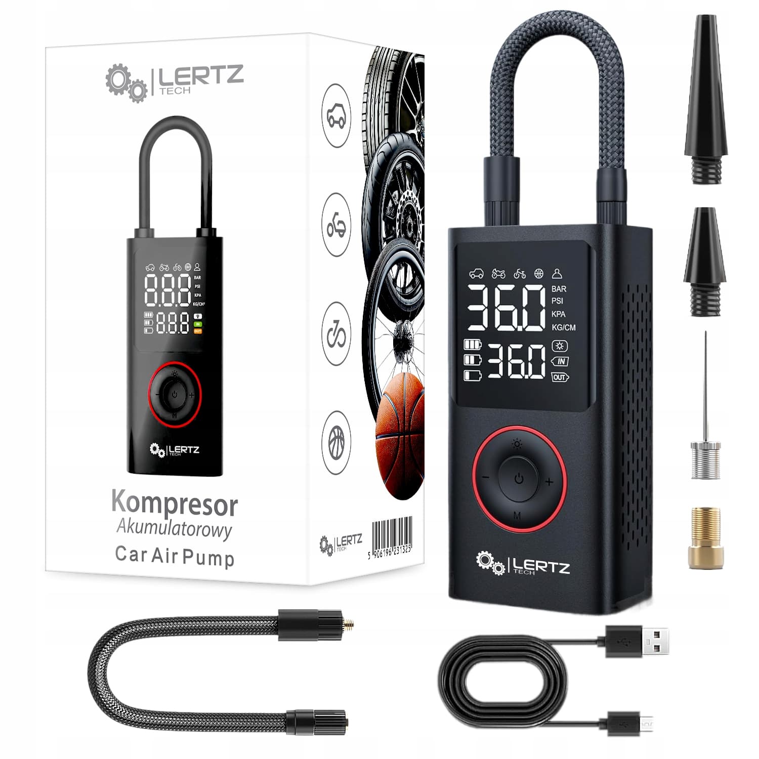 Bezprzewodowa pompka elektryczna 4000 mAh - kompresor do roweru i auta + powerbank